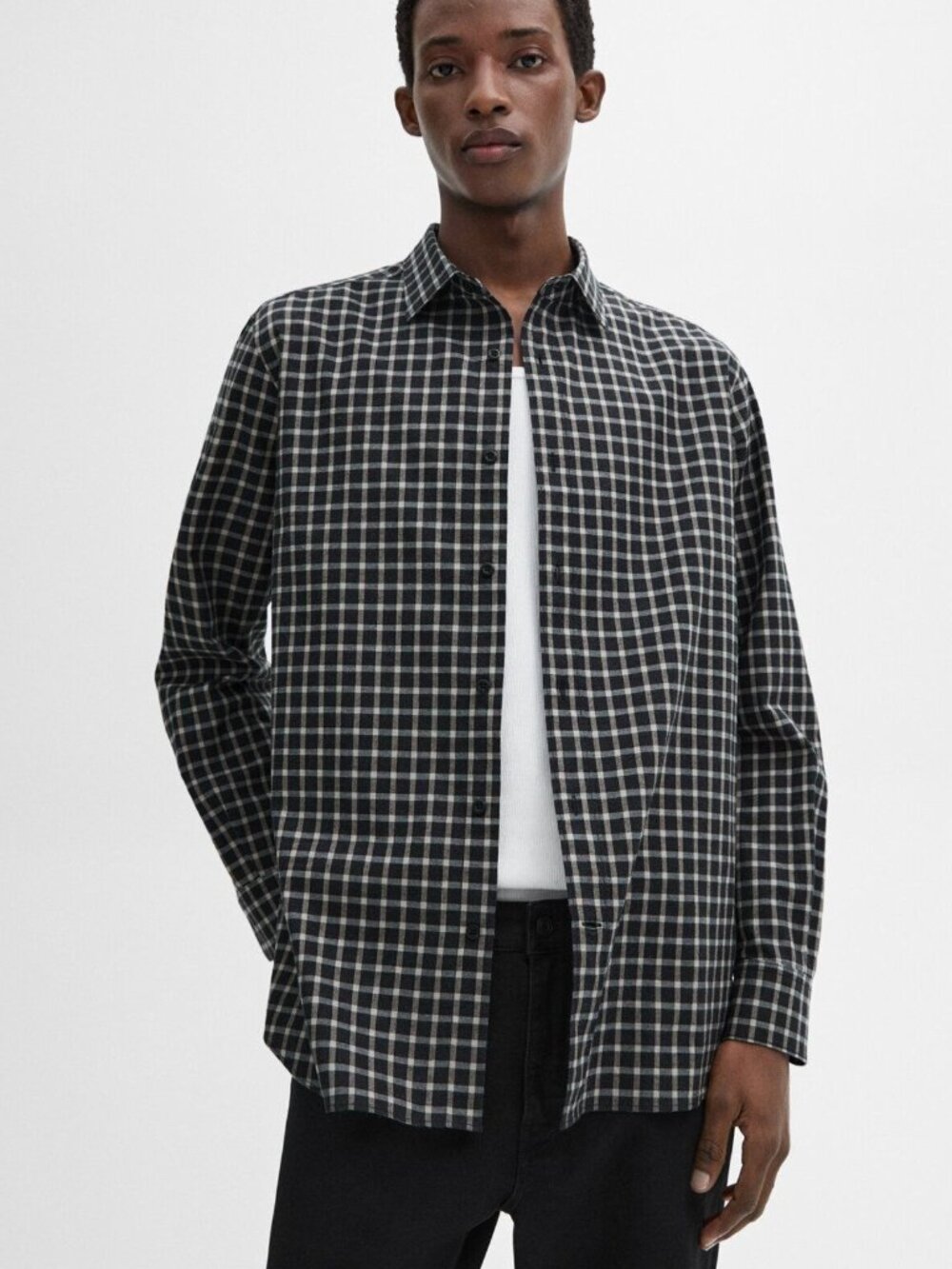 Massimo Dutti Plaid Button Down in Black & White